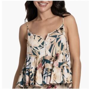 Midnight Bakery Cami Top WMNS S Pink/Teal/White/Tan Tropical Botanical Tank